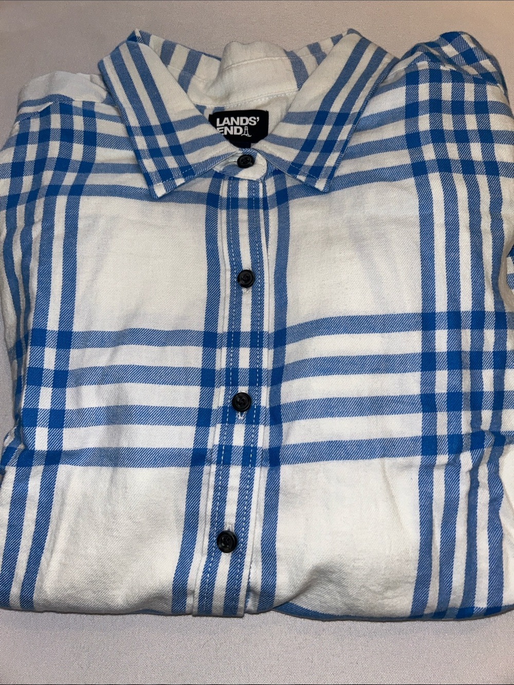 Lands' End Blue & White Plaid Flannel Boyfriend Long Sleeve Button-Down 3X NWT